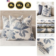 Set of 2 Linen Floral Vintage Throw Pillow Covers Neutral Accent Print Decora...