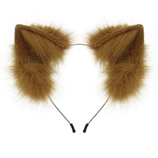 Handmade Brown Faux Fur Cat Fox Ear Headband Cosplay Costume Hair Accessory