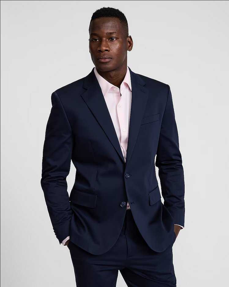 cotton dress jacket Men's Navy Cotton Linen Slim Suit Jacket