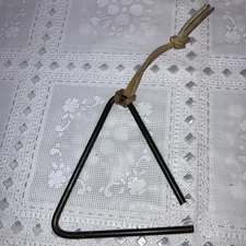 Rancher Farmer Dinner Bell Triangle No Striker Iron Triangle Bell W/Leather Tie