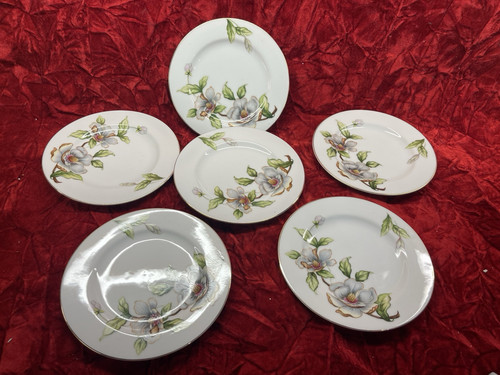 Roselyn China Dogwood Magnolia Japan Gold Trim Set Of 6 Bread Plates 6.5” - Picture 1 of 4