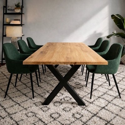 Massivholztisch Eiche Tischpalte 4 cm gerade Kante 160x80 cm mit X-Metallgestell