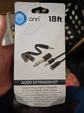 ONN 18 FT Extension Cable, Audio Splitter, & 3.5mm To 1/4 Audio Adapter NEW