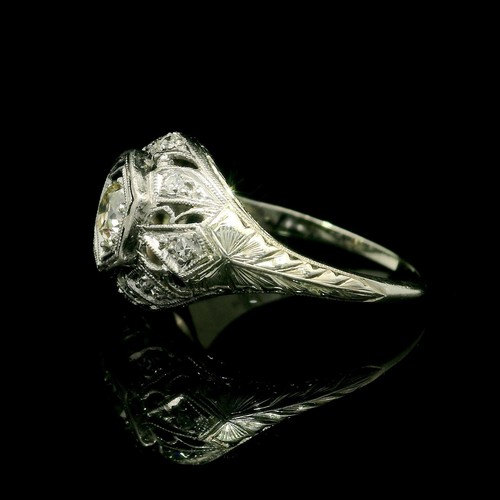 Antique Art Deco White Gold & Platinum Old Cut Diamond Filigree Engraved Ring - Bild 11 von 11