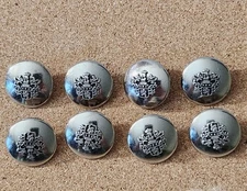 Silver  Emblem Crest  Shank Back 3/4" Round Buttons-Set of 8 METAL 