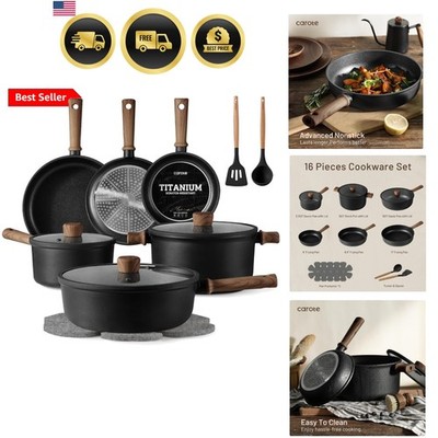 Nonstick Pots and Pans, Induction Titanium Cookware Set 16pcs Kitchen Cooking...