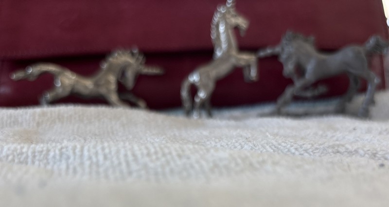 Vintage Metal Midcentury Unicorn Fantasy Figurines Set of 3’