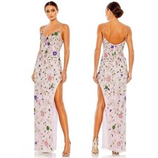 Mac Duggal 10893 Side Slit Floral Dress Purple Floral Embellished Size 2