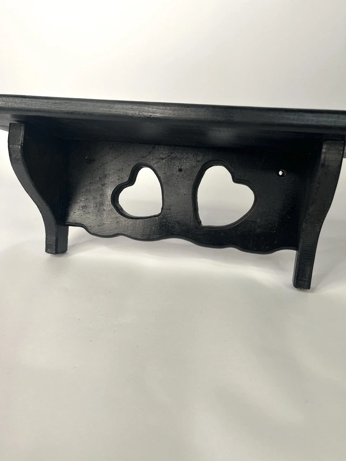 Vintage Rustic Farmhouse Wood Wall Shelf With Cutout Heart Design Black Shelf