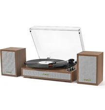 Vinyl Record Player with External Bookshelf Speakers, 33-1/3 45 78 RPM Bluetooth