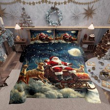 Christmas Santa Claus Comforter Set Twin Size 2 Pcs,Cute Reindeer Sled Dreamy...