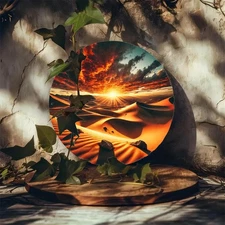 1pc Large Desert Sunset Wall Decor - Vibrant Orange, Red & Brown Metal Landscape