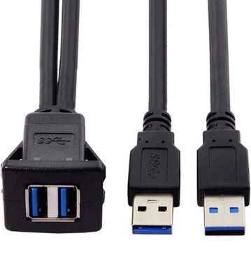 Dual USB 3.0 Panel Halterung Verlängerungskabel Auto Armaturenbrett Unterputz AUX Kabel 1m