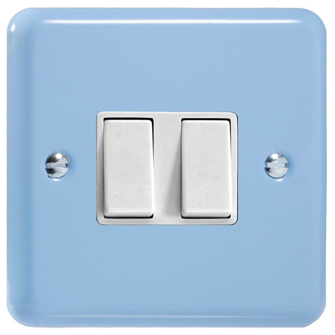 Varilight XY77W.DB Lily Duck Egg Blue 2 Gang 10A Intermediate Rocker Switch