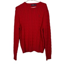 Polo Ralph Lauren Sweater Mens L Crewneck Pullover Cotton Cable Red Pony Preppy