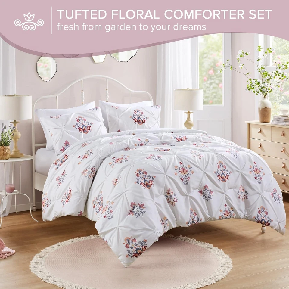 Comfort Spaces 白色被子套装 - 3 件 Pintuck 全/大号, — 第 3/4 张图片