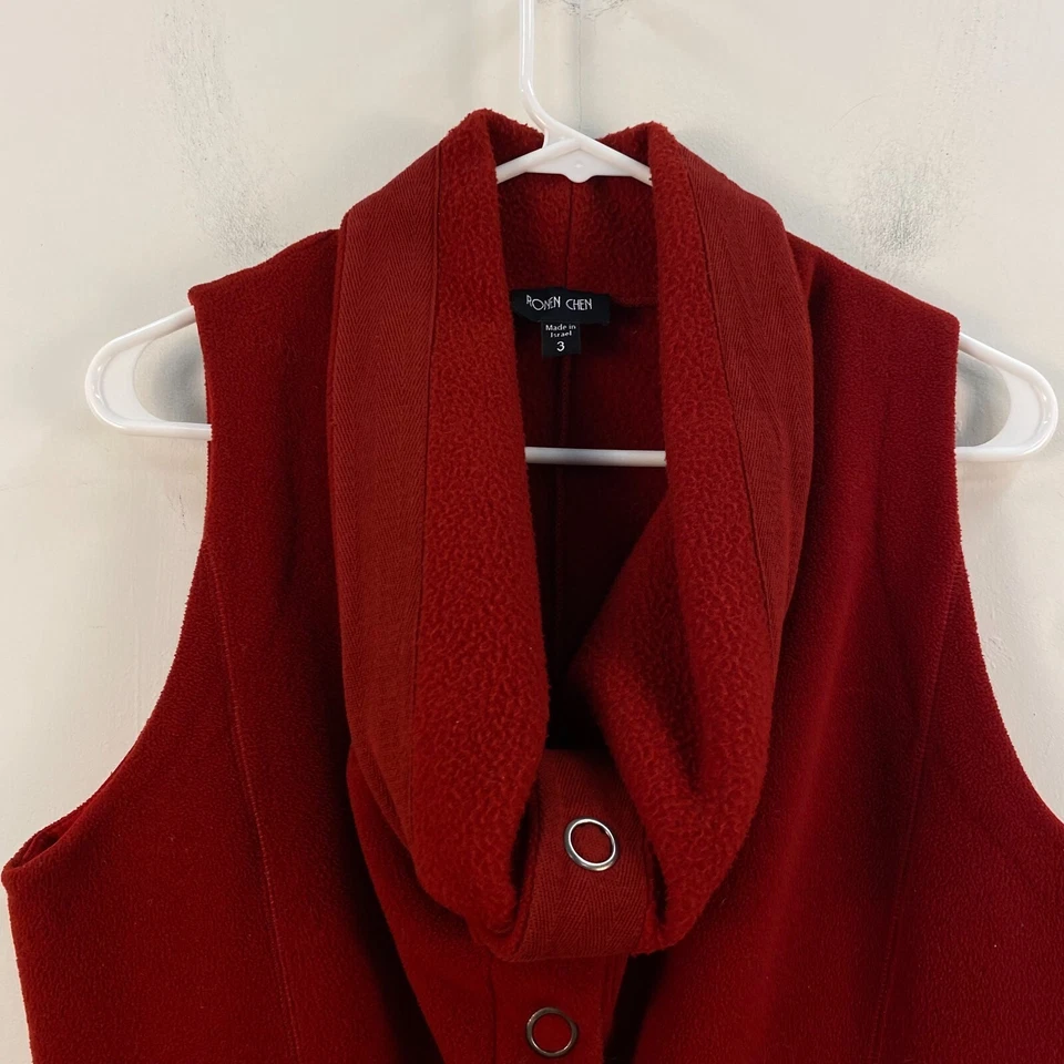 Ronen Chen Mujer 3 Mediano Top Chaleco Sin Mangas Rojo Vellón Capucha Cuello A Presión 6725 Foto 3 de 4