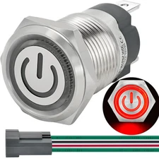 15Amp Latching Push Button Switch 16mm 5/8" 12V 24V DC Waterproof IP67 SPST w...