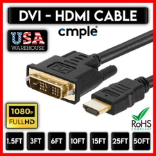 DVI to HDMI Cable Male To Male 1080P Laptop Monitor Cord TV PS4 XBOX Projector
