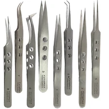 8 Pc Tweezer Set Stainless Steel Hobby Electronic Jewelry Watch Repairs Tool New