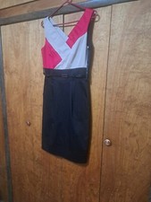vintage tahari pencil dress size 4, Belted, Sleeveless, Color Block