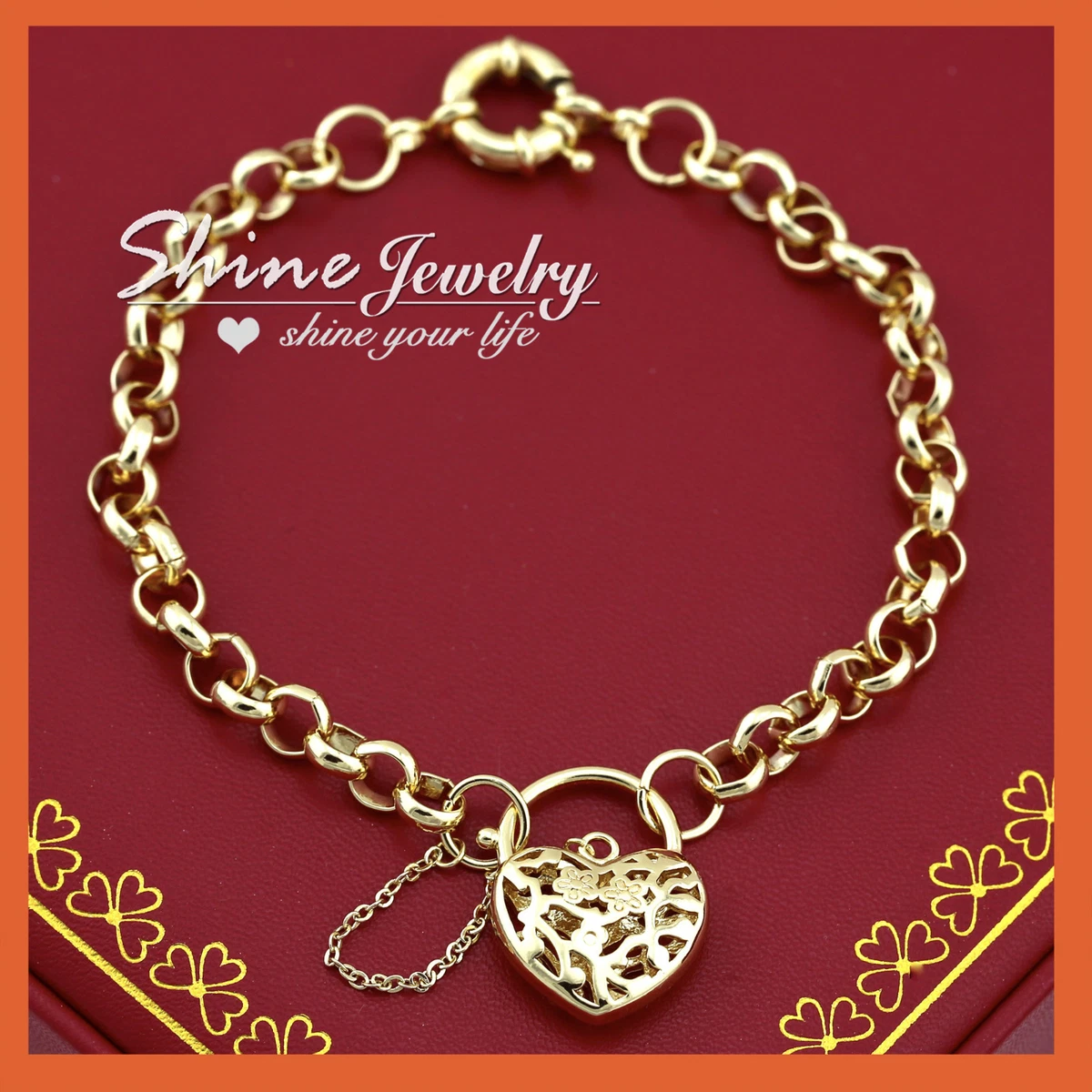 9K YELLOW GOLD FILLED WOMENS BELCHER TOGGLE PADLOCK RINGs SOLID BRACELET BANGLE