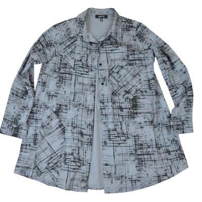 COMFY USA Stretchy Tunic Oversized Blouse, Gray & Black Abstract Print, Small