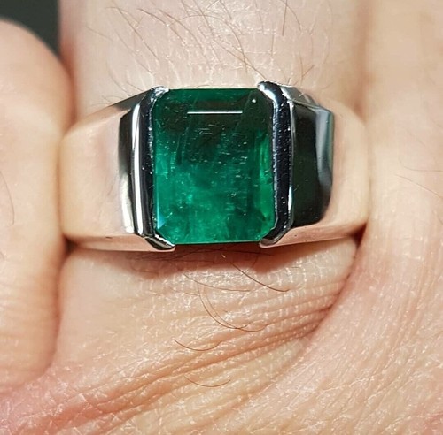 2.50CT Mens Ring For Special Occasion Natural Green Emerald Solid 14K White Gold - Picture 4 of 15