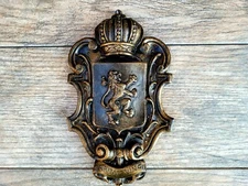 Shield Wall Plaque, Lion, Cross, Crown, Coat of Arms, Medieval, Old World 