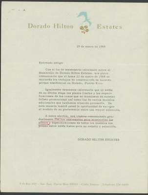 VINTAGE LETTER / DORADO HILTON ESTATES /  PUERTO RICO 1968 #1