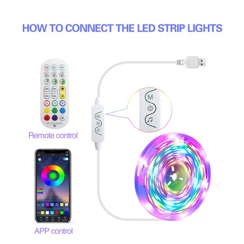 DC 5V USB LED Strip Lights RGB Color Changing Lights Bluetooth Music App Control - Picture 2 of 10