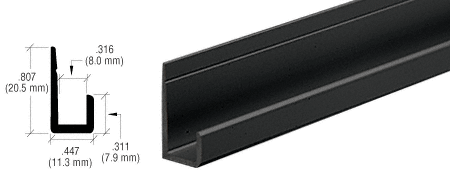 Black Canadian Style 1/4" Standard Bottom "J" Channel 144" Stock Length - Picture 2 of 2