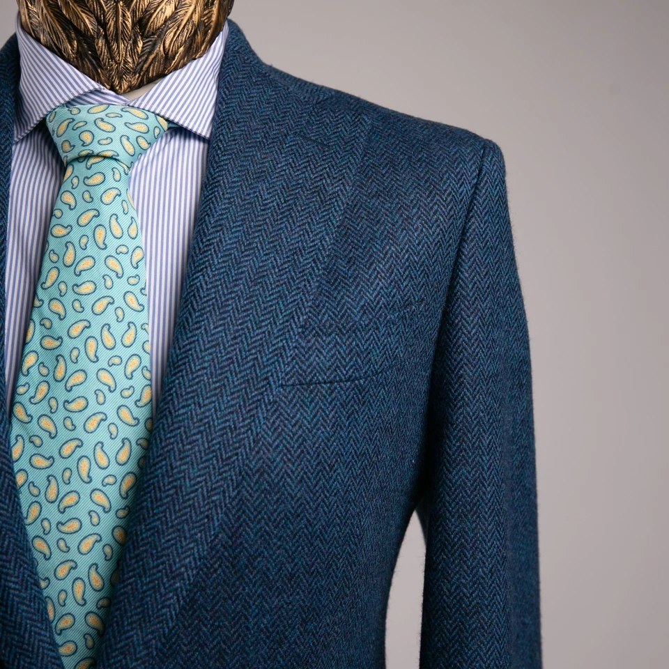 NWT $1950 PATRICK HELLMANN Pure Wool TWEED Herringbone Sport Coat Blue 40US/50IT - Image 2 of 4