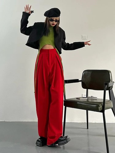Red Suit Pants for Women Wide Leg Trousers Vintage Streetwear High Waist 10 12 - Picture 17 of 17