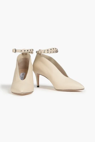 $1300 JIMMY CHOO Lark 65 studded leather pumps ANKLE STRAPPY ECRU 35.5 (DA1)
