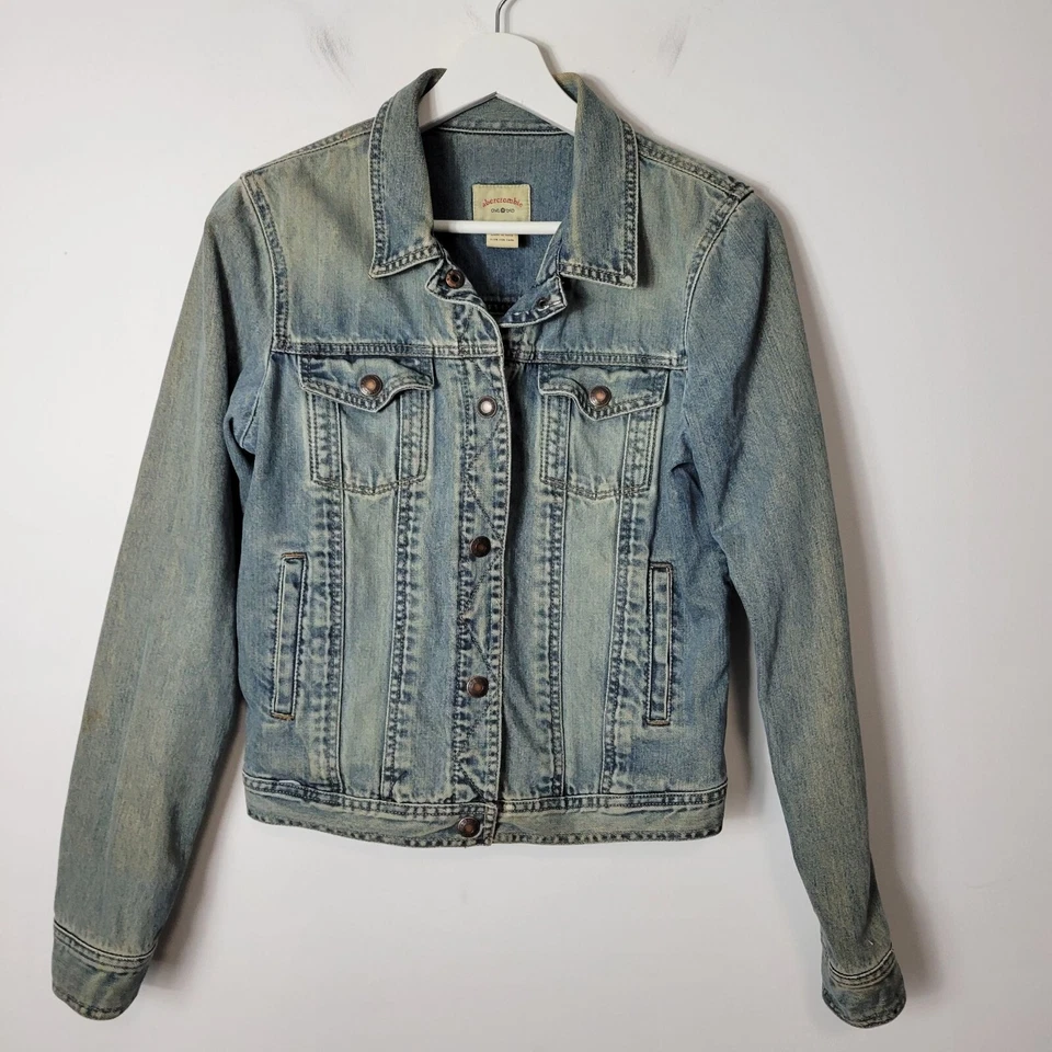 Chaqueta vaquera azul a presión Abercrombie & Fitch para niñas grandes talla L Foto 3 de 4