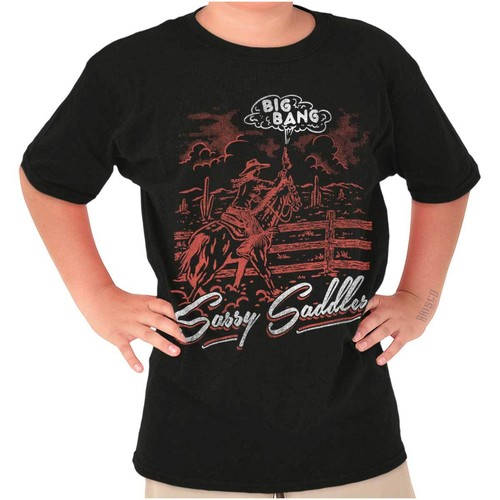 Cool Western Cowgirl Big Bang Sassy Saddles Youth Crewneck T Shirts Boy or Girl - Picture 7 of 7