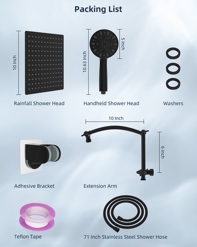 Hibbent All Metal Shower Head,10'' High Pressure Rain Shower Head/Handheld Combo - Picture 45 of 76