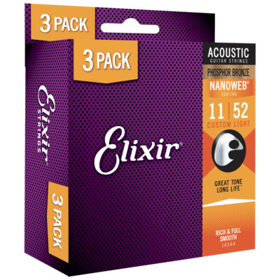 Elixir NANOWEB Phosphor Bronze 3-Pack   16544X Custom Light 11-52 (16027)