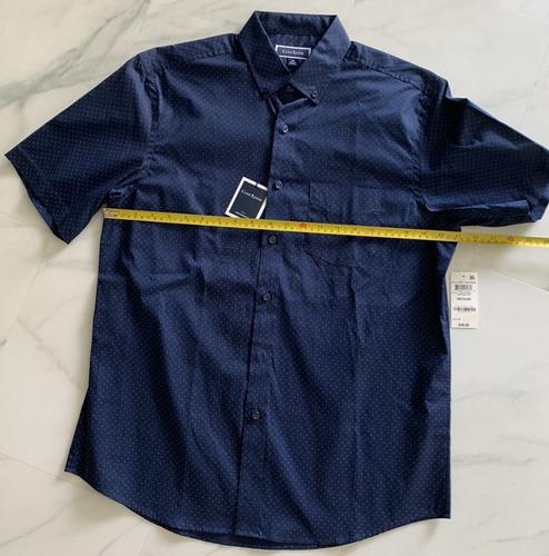New Club Room Navy Blue Micro Dot Stretch Cotton Short-Sleeve Button Shirt M - 第 8/13 張圖片