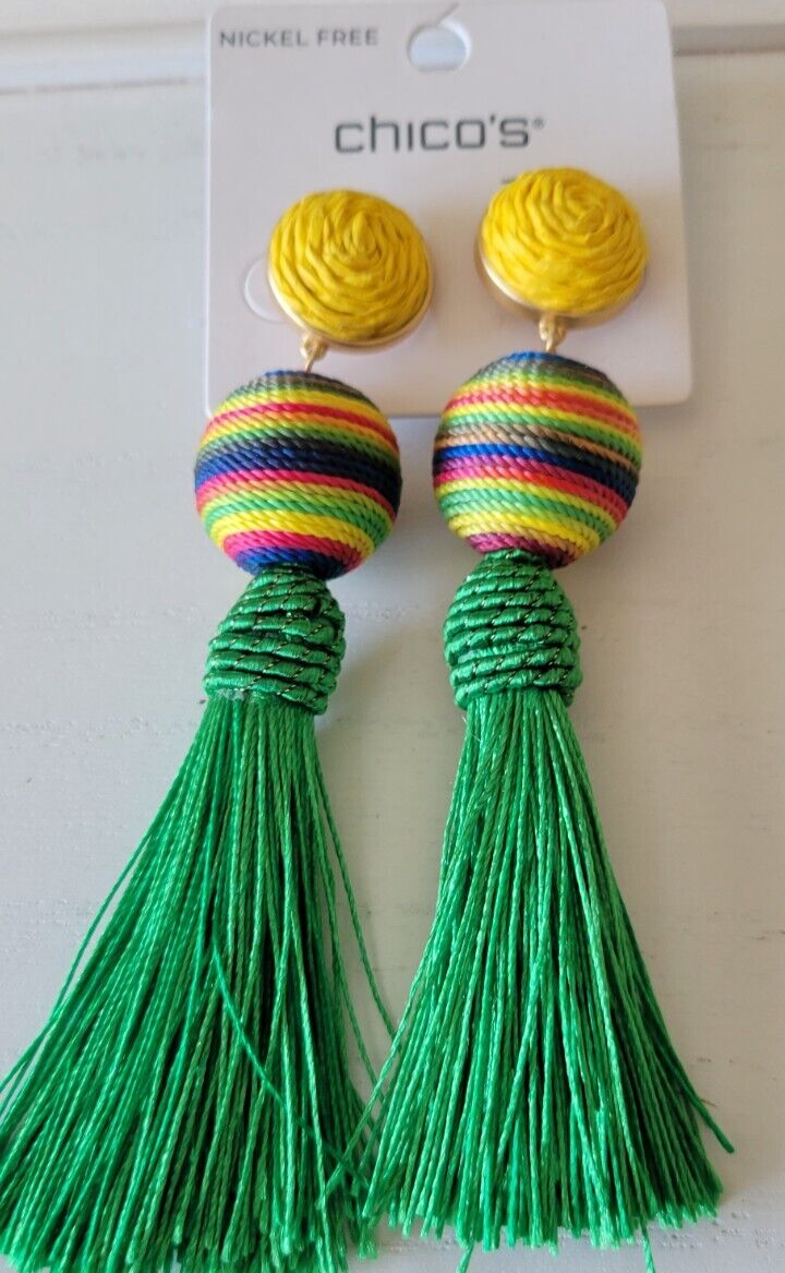 CHICO'S GREEN TASSEL DROP EARRINGS eBay