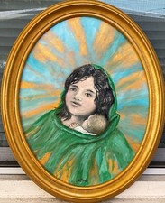 MADONNA DEL CHAL VERDE - pintura al óleo ovalada original enmarcada por K. McDermott