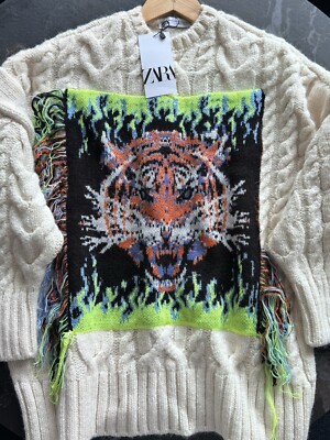 Zara Oversized Tiger Jacquard Strickpullover Pullover Größe XS-S Bloggers Fave SELTEN