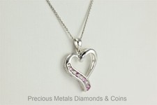 Sterling Silver Pink  White Cubic Zirconia Wavy Heart 925 Pendant 20" Chain