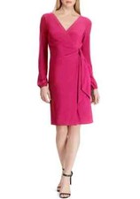 Lauren Ralph Lauren Belted Jersey Dress In Dark Primrose long sz 2 NWT $109