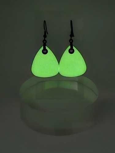Glow In The Dark Dangling Guitar Pick Black Fish Hook Fashion Earrings - Picture 2 of 3