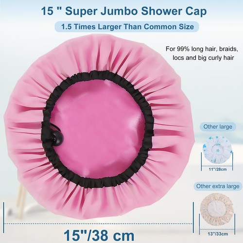 3 Pcs Super Jumbo Shower Cap Reusable Extra Large Satin Lined Shower Cap - Picture 7 of 7