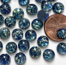 8 Vintage Blue Opal Art Glass Cabochons 8mm Silver Flecked Round Czech C6-90