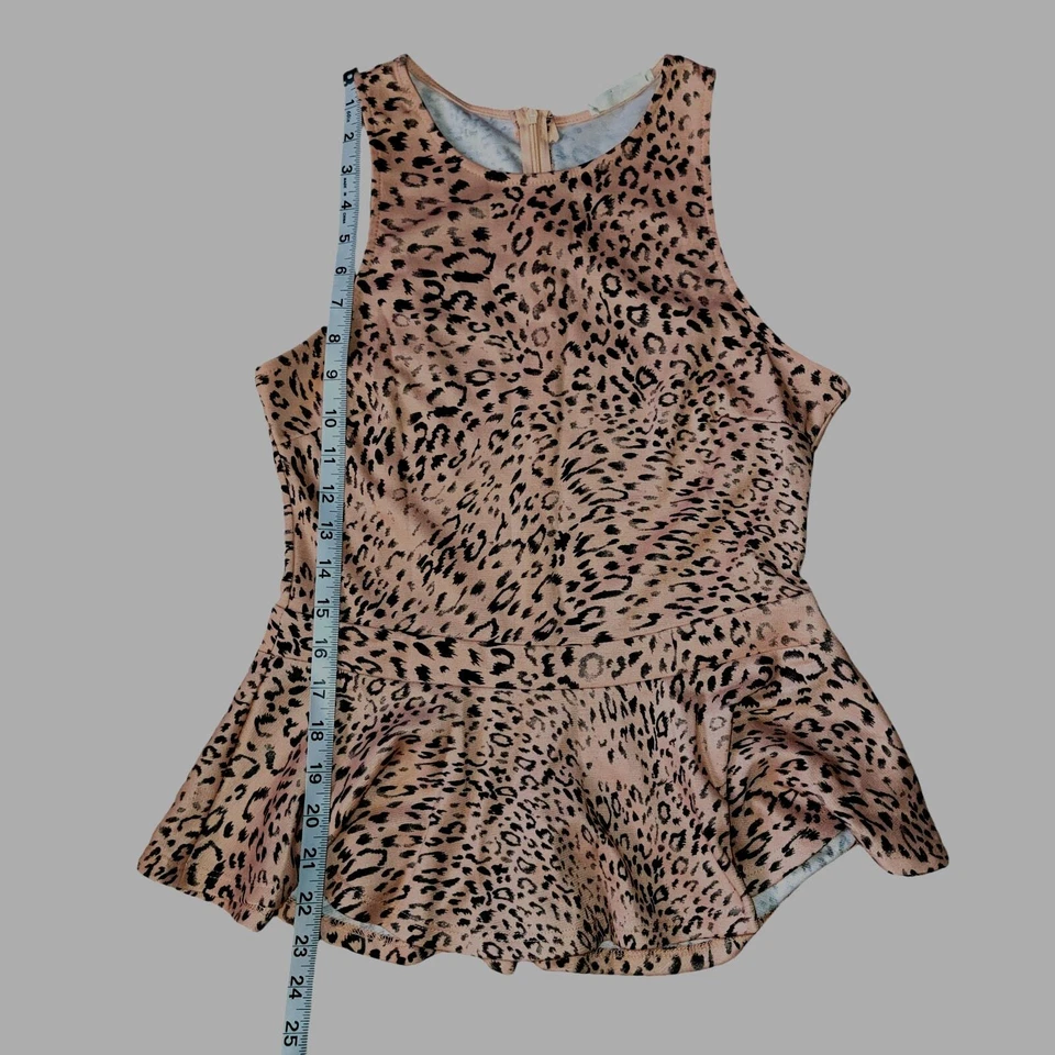LUSH Peach/Pink Animal Print Peplum Sleeveless Tank Blouse Size Medium - Imagem 3 de 4