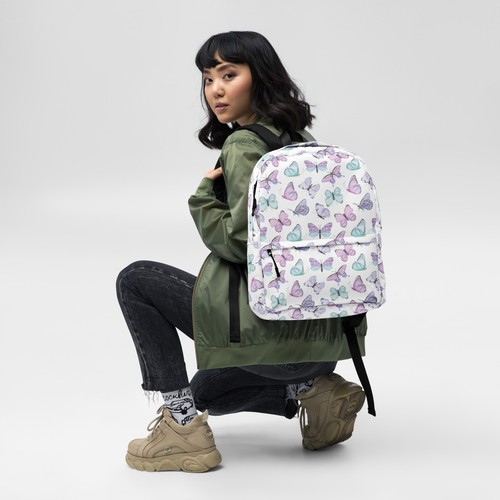 Purple Butterflies Backpack for Women, Girly Water Resistant Bookbag for Girls - Picture 4 of 16